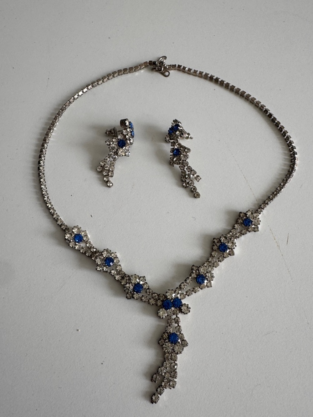 Crystal and Blue Rhinestone Drop Necklace & Earring Set